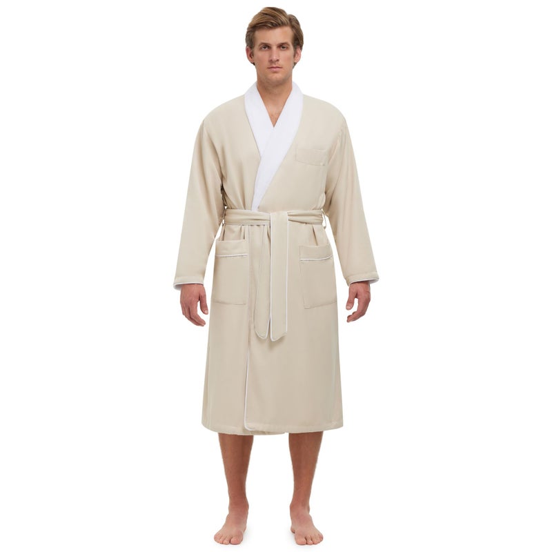 MONARCH Plush Lined Microfiber Bath Robe for Men or Women Soft Microfiber Shell with Polyester Lining Generously Sized ResortGrade Spa Hotel Robe with Pockets Machine Washable Natural