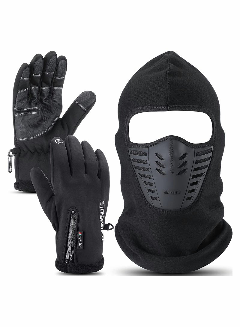 Excefore Winter Balaclava Face Mask with Ski Gloves, Cold Weather Full Ski Mask with Breathable Air Face Cover Touch Screen Gloves for Men Women Skiing, Riding - Image 1