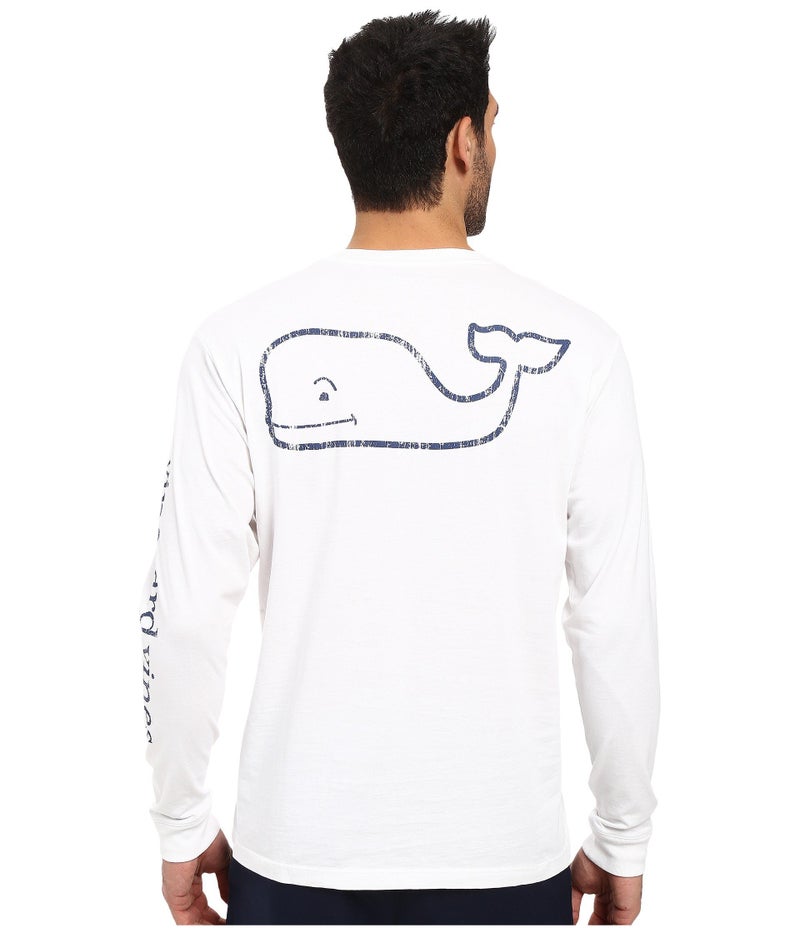 vineyard vines Men's Long Sleeve Vintage Whale Pocket T-Shirt, White Cap, Medium - Image 1