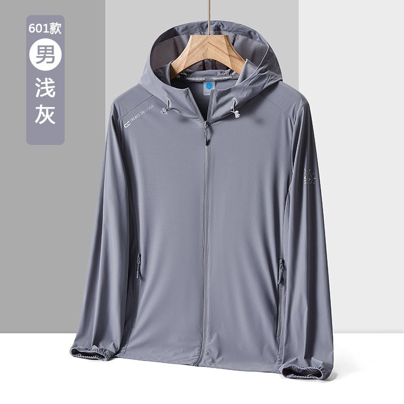 Generic upf50 sunscreen clothing womens summer outdoor new breathable anti-ultraviolet professional sunscreen clothing ice silk mens coat 601 male light gray 
