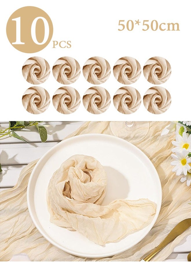 Lemon 10 Pcs Gauze Cheesecloth Napkins, 20x20 Inch Dinner Cloth Napkins, Soft Boho Table Napkins Rustic Wrinkled Cheese Cloth Napkins Bulk for Wedding Party Baby Shower Event Decor (Beige)  - Image 1
