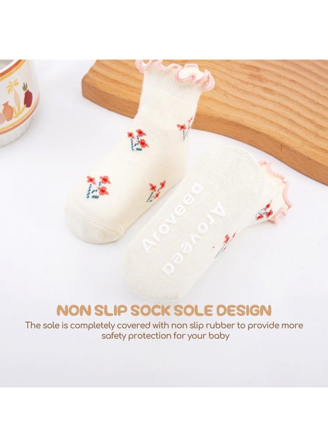 Aroveea Non Slip Grip Ankle Baby Socks 12 Pack for Toddler Boys and Girls Kids,Infant Cute Cotton Baby Socks, Ruffle2, 6-12 Months - Image 4