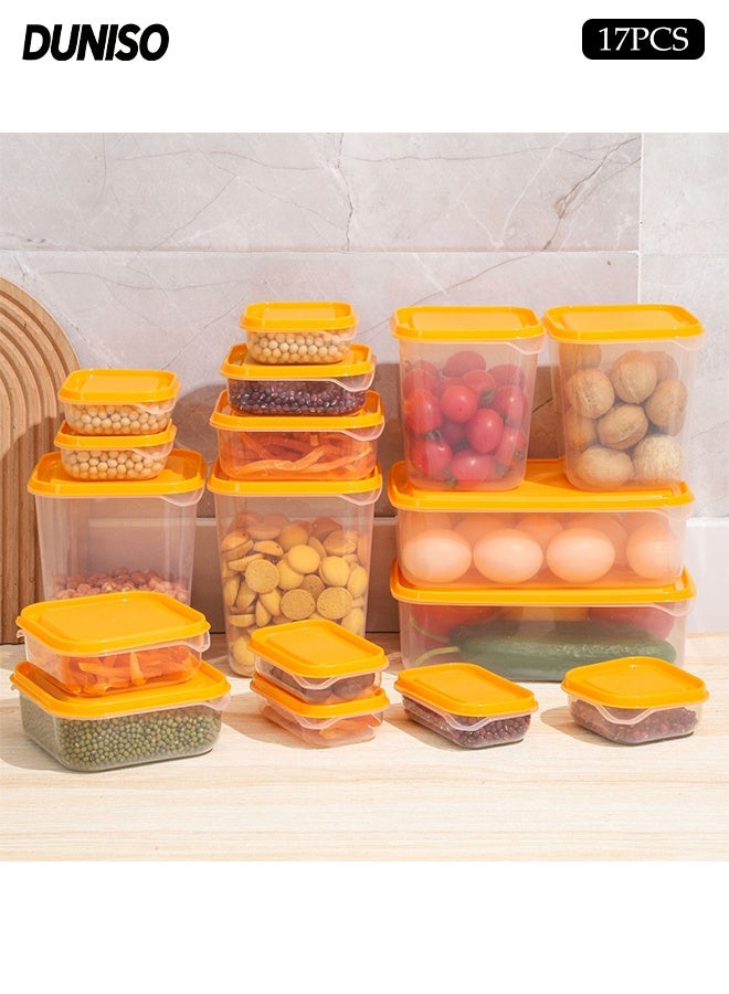 DUNISO 17 Packs Food Storage Containers Airtight Stackable Food Prep Containers Sets with Lids Clear Refrigerator Fresh-keeping Box Organizer Food Grade Plastic Thickened Household Sealing Box Reusable Fridge Storage Boxes - Image 1