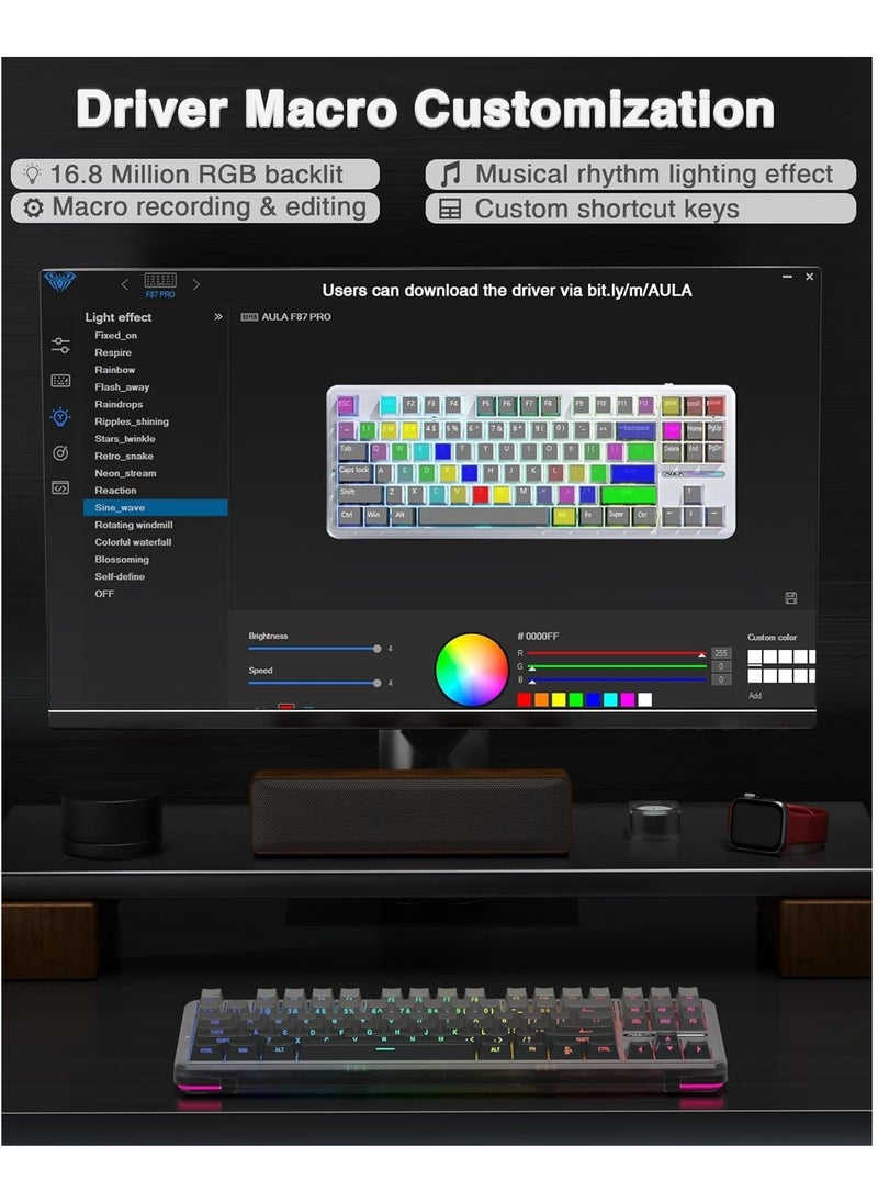 لوحة مفاتيح ميكانيكية لاسلكية F87 Pro 3 أوضاع (بلوتوث/2.4 جيجا هرتز/النوع C) لوحة مفاتيح للألعاب تبديل جرايوود