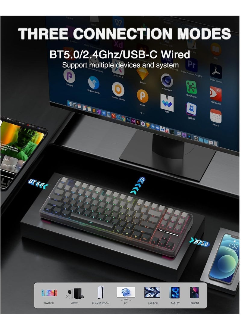 لوحة مفاتيح ميكانيكية لاسلكية F87 Pro 3 أوضاع (بلوتوث/2.4 جيجا هرتز/النوع C) لوحة مفاتيح للألعاب تبديل جرايوود
