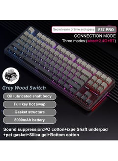 AULA F87 Pro Wireless Mechanical Keyboard 3 Modes (Bluetooth/2.4GHz/Tpye-C) Gaming Keyboard Graywood Switch  - Image 2