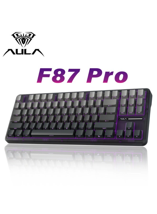 AULA F87 Pro Wireless Mechanical Keyboard 3 Modes (Bluetooth/2.4GHz/Tpye-C) Gaming Keyboard Graywood Switch - Image 1
