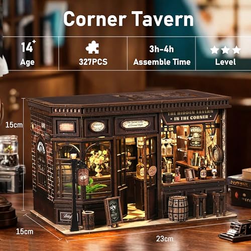 ISSEVE Book Nook Kit DIY Miniature House Kit for Adults Teens and Beginners Corner Tavern Dollhouse Booknook Tiny House Bookshelf Decor 3D Wooden Puzzle Gifts for Friends Family Corner Tavern - Image 5