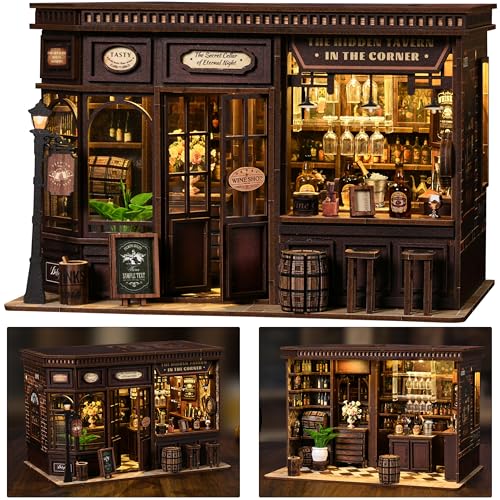 ISSEVE Book Nook Kit DIY Miniature House Kit for Adults Teens and Beginners Corner Tavern Dollhouse Booknook Tiny House Bookshelf Decor 3D Wooden Puzzle Gifts for Friends Family Corner Tavern - Image 1