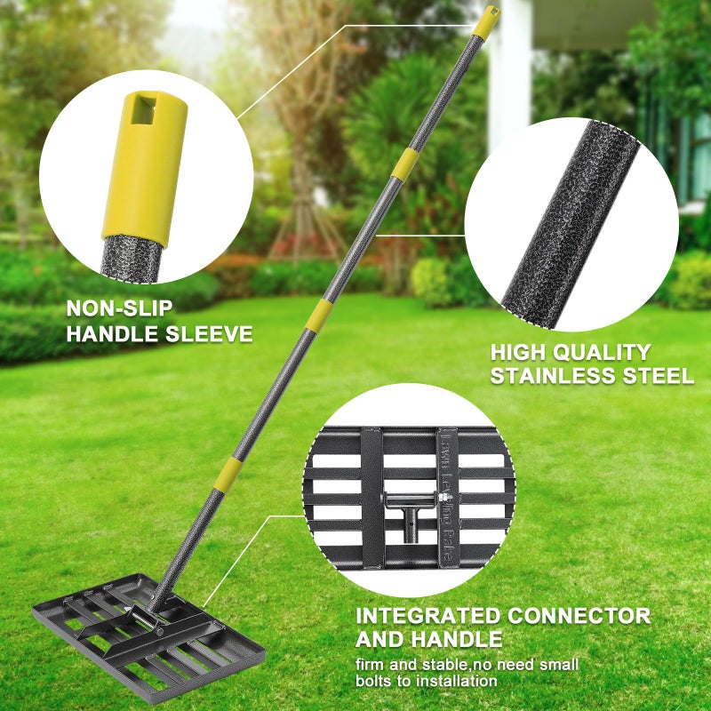 FLY HAWK Lawn Leveling Rake | Levelawn Tool | Level Soil or Dirt Ground Surfaces Easily | 18â€ x 10â€ Ground Plate | rakes for lawns Heavy Duty 72â€ Extra Long Handle | Extracted Iron Metal Black - Image 3