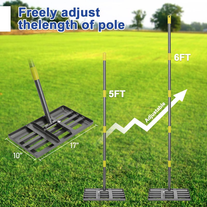 FLY HAWK Lawn Leveling Rake | Levelawn Tool | Level Soil or Dirt Ground Surfaces Easily | 18â€ x 10â€ Ground Plate | rakes for lawns Heavy Duty 72â€ Extra Long Handle | Extracted Iron Metal Black - Image 2