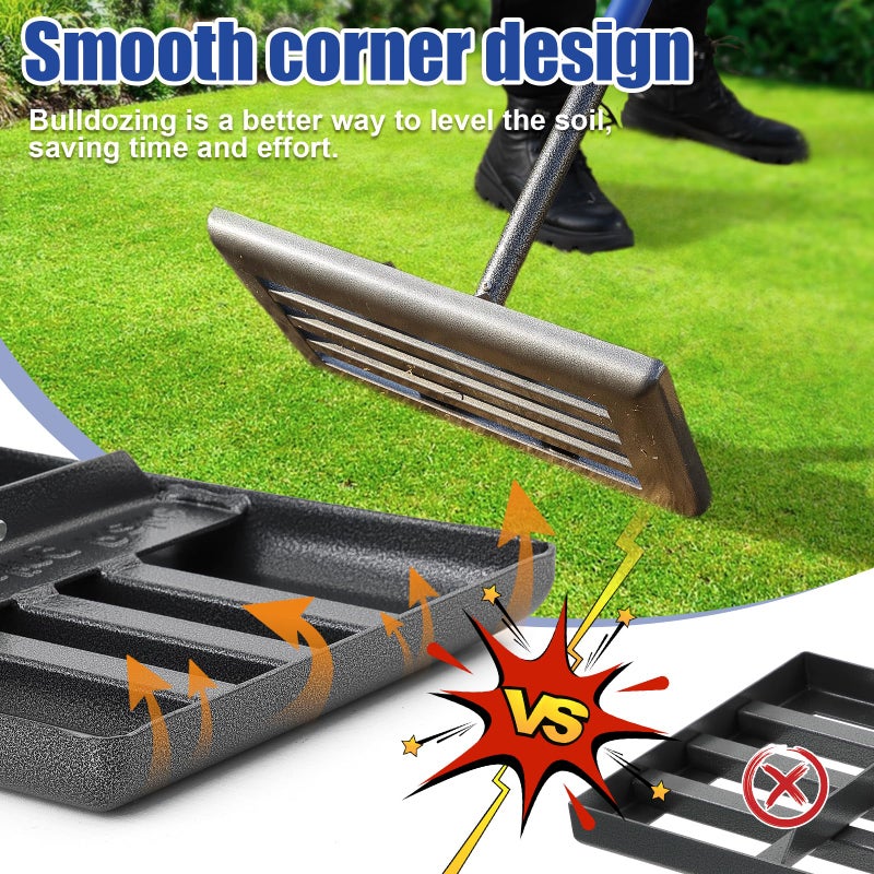 FLY HAWK Lawn Leveling Rake | Levelawn Tool | Level Soil or Dirt Ground Surfaces Easily | 18â€ x 10â€ Ground Plate | rakes for lawns Heavy Duty 72â€ Extra Long Handle | Extracted Iron Metal Black - Image 4
