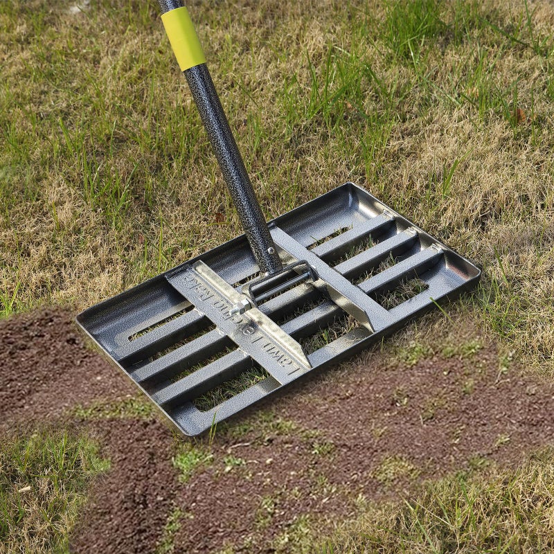 FLY HAWK Lawn Leveling Rake | Levelawn Tool | Level Soil or Dirt Ground Surfaces Easily | 18â€ x 10â€ Ground Plate | rakes for lawns Heavy Duty 72â€ Extra Long Handle | Extracted Iron Metal Black - Image 1