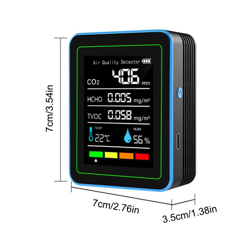 Indoor Air Quality Monitor: 2.8-Inch TFT Color Screen, Comprehensive CO2 HCHO TVOC Temperature Humidity Monitoring - Portable Safe Design, Rechargeable 1200mAh Battery for Home Office Car Grow Tent - Image 5