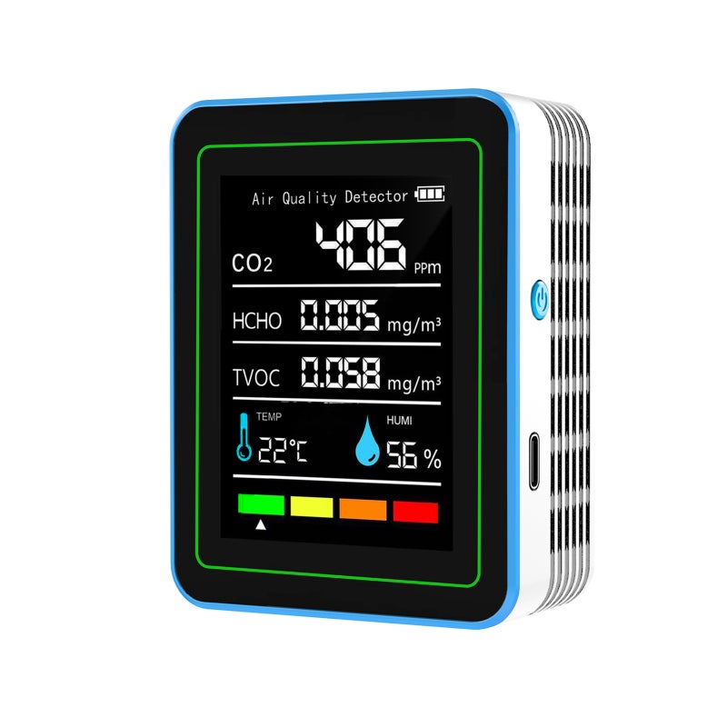 Indoor Air Quality Monitor: 2.8-Inch TFT Color Screen, Comprehensive CO2 HCHO TVOC Temperature Humidity Monitoring - Portable Safe Design, Rechargeable 1200mAh Battery for Home Office Car Grow Tent - Image 1