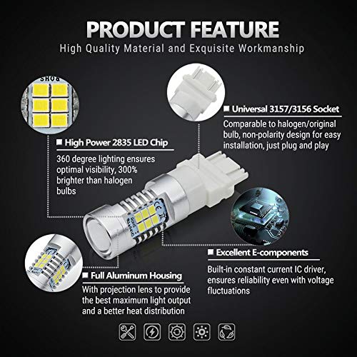 ANTLINE Extremely Bright 3157 3156 3057 4057 4157 3157A 3157K 3457 21-SMD 1260 Lumens LED Bulb Replacement White for Car Backup Reverse Brake Tail Turn Signal Lights Bulbs DRL (Pack of 4) - Image 3