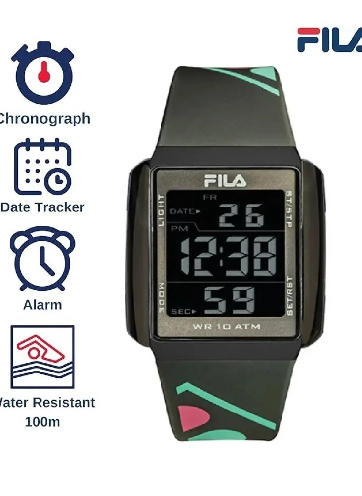 فيلا FILA ADULT UNISEX CHRONO WATCH PLASTIC CASE GRAY PLASTIC STRAP, 38-325-003