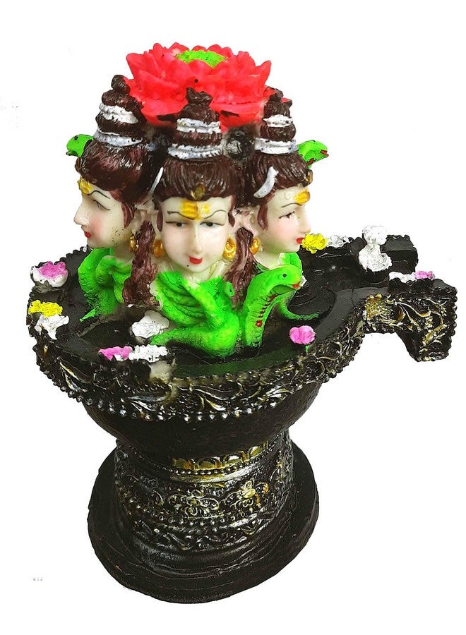 SK Craft Polyresin Shiva Shivling Statue Three Face Shiv Lingam Idol Home Decor Pooja Items with Bholenath Nag Devta Gift Puja 8 Inches (Milticolor) - Image 1