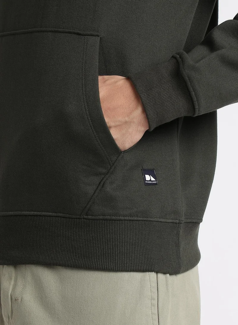 Dennis Lingo Regular Fit Olive Solid Hooded Sweatshirt for Men - Polycotton, Full Sleeves