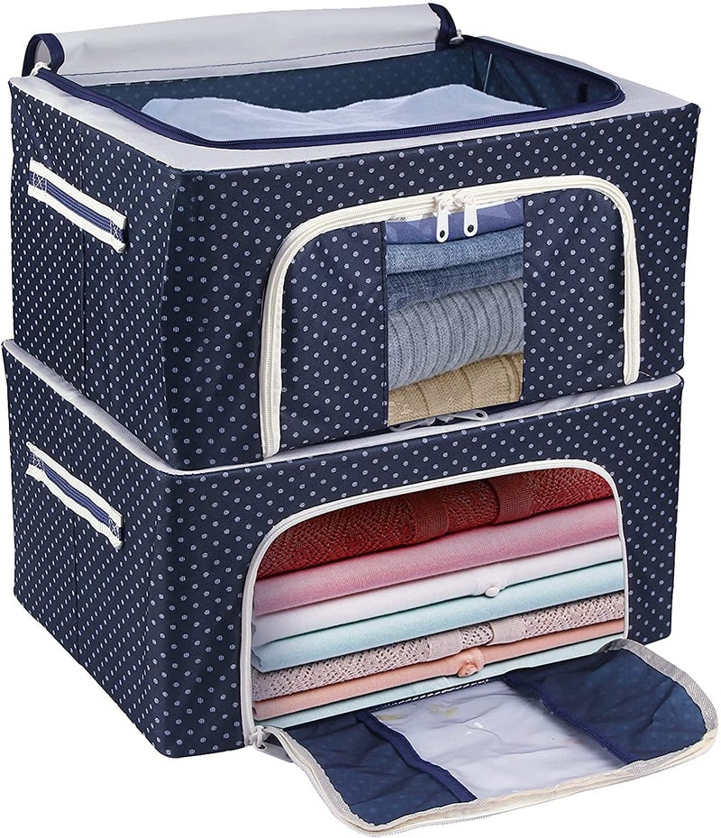 TENDULA TENDULA clothes Storage Boxes Bins 66L Large Organizers With Steel Frame Foldable Oxford Containers Set Clear Window Waterproof for Closet Bedding Blankets 1Packpolka dot - Image 1