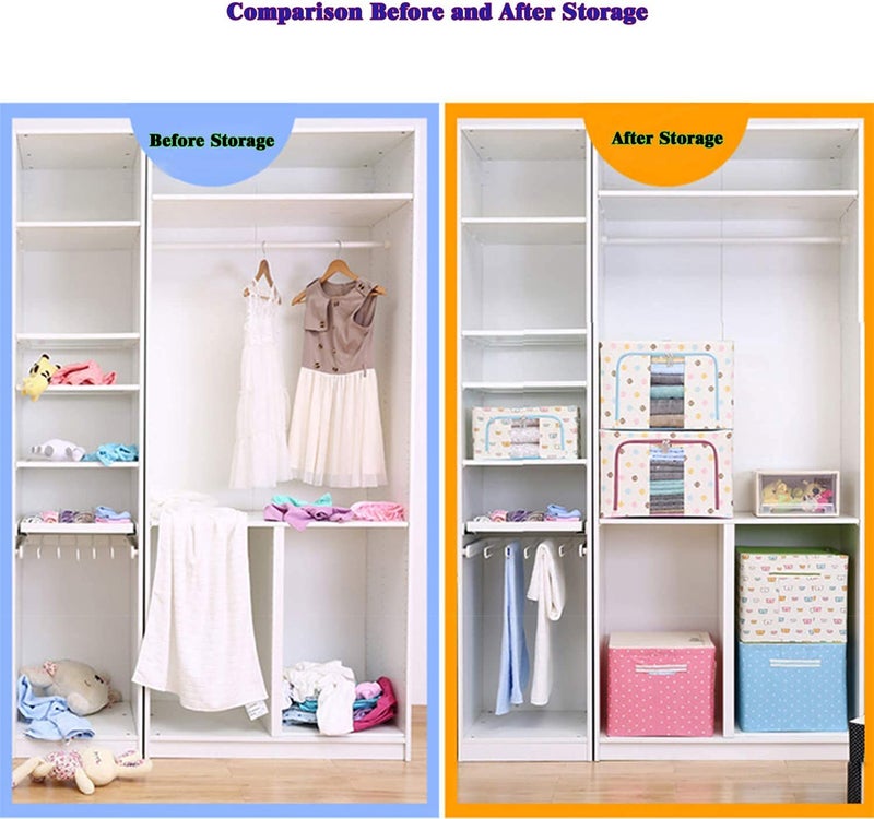 TENDULA TENDULA clothes Storage Boxes Bins 66L Large Organizers With Steel Frame Foldable Oxford Containers Set Clear Window Waterproof for Closet Bedding Blankets 1Packpolka dot - Image 3