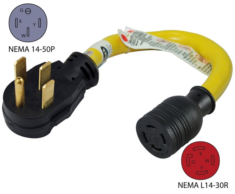 Conntek كونتيك 14335 محول بطول 1.5 قدم 50 أمبير 14-50P قابس ذكر إلى L14-30R 30 أمبير 125/250 فولت موصل أنثوي قفل، أسود - Image 2