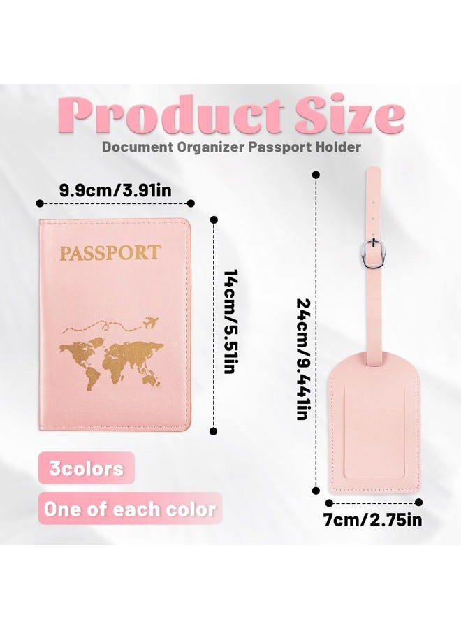 Koceci 3 Pcs Passport Holder and Luggage Tag Set, PU Leather Passport Cover for Travel, Luggage Tag for Suitcases, Suitable for Vacation, Business Trip, Study Abroad, 3 Colors, Portable - Image 2