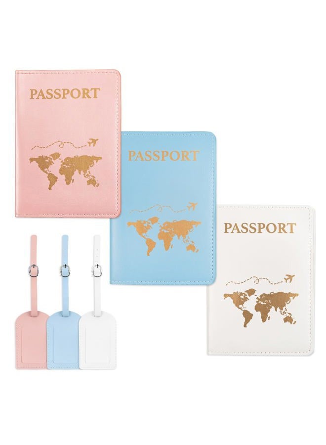 Koceci 3 Pcs Passport Holder and Luggage Tag Set, PU Leather Passport Cover for Travel, Luggage Tag for Suitcases, Suitable for Vacation, Business Trip, Study Abroad, 3 Colors, Portable - Image 1