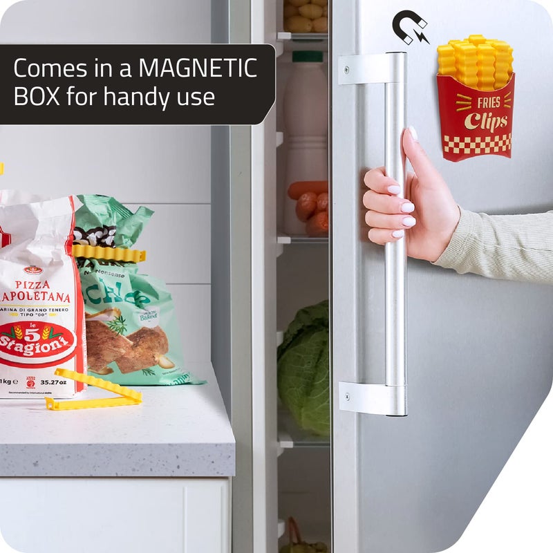 PELEG DESIGN Fries Clips: 12 Cute French-Fries-Shaped Bag Clips To Seal Opened Food Packages | Fun Bag Clips For Food In A Magnetic Box To Always Be At Hand | Cute Kitchen Accessories By Peleg Design - Image 3
