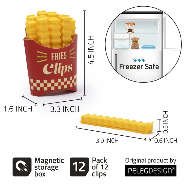 PELEG DESIGN Fries Clips: 12 Cute French-Fries-Shaped Bag Clips To Seal Opened Food Packages | Fun Bag Clips For Food In A Magnetic Box To Always Be At Hand | Cute Kitchen Accessories By Peleg Design - Image 5