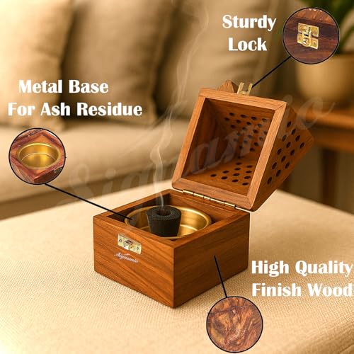 ELISBURRY Elibsurry® Wooden Sambrani Dhoop Stand Incense Holder: Perfect Pooja Room Stand Decoration Item, Dhup Dani & Doopam Holder, Essential Puja Item for Home Mandir and Pooja Thali Set Rituals-DN-1 - Image 4
