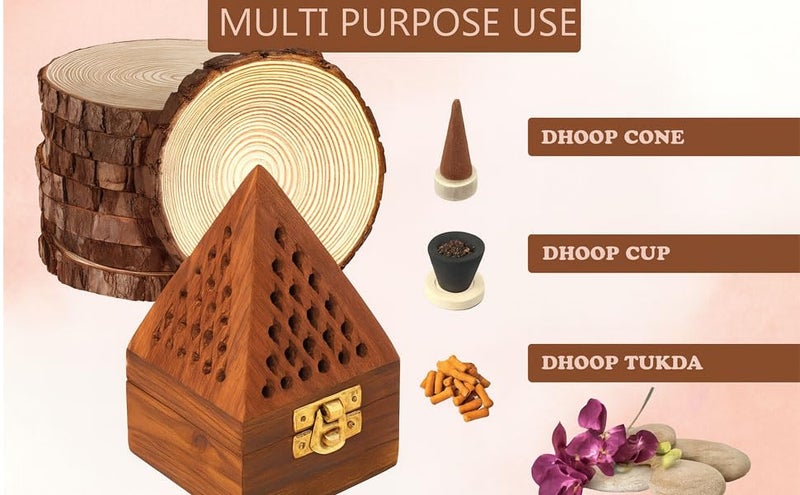 ELISBURRY Elibsurry® Wooden Sambrani Dhoop Stand Incense Holder: Perfect Pooja Room Stand Decoration Item, Dhup Dani & Doopam Holder, Essential Puja Item for Home Mandir and Pooja Thali Set Rituals-DN-1 - Image 5