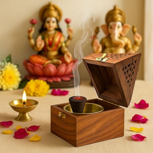 ELISBURRY Elibsurry® Wooden Sambrani Dhoop Stand Incense Holder: Perfect Pooja Room Stand Decoration Item, Dhup Dani & Doopam Holder, Essential Puja Item for Home Mandir and Pooja Thali Set Rituals-DN-1 - Image 3