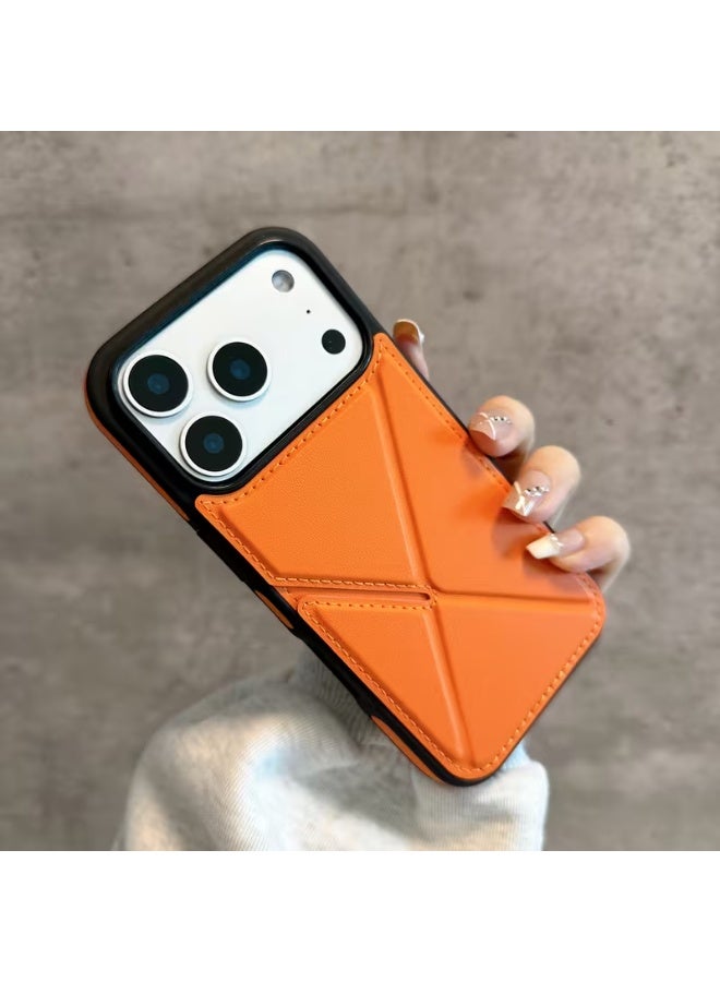 Temu A stylish and innovative new card holder in orange, foldable, fully protective and shockproof, suitable for iPhone 17 Pro Max - Image 1