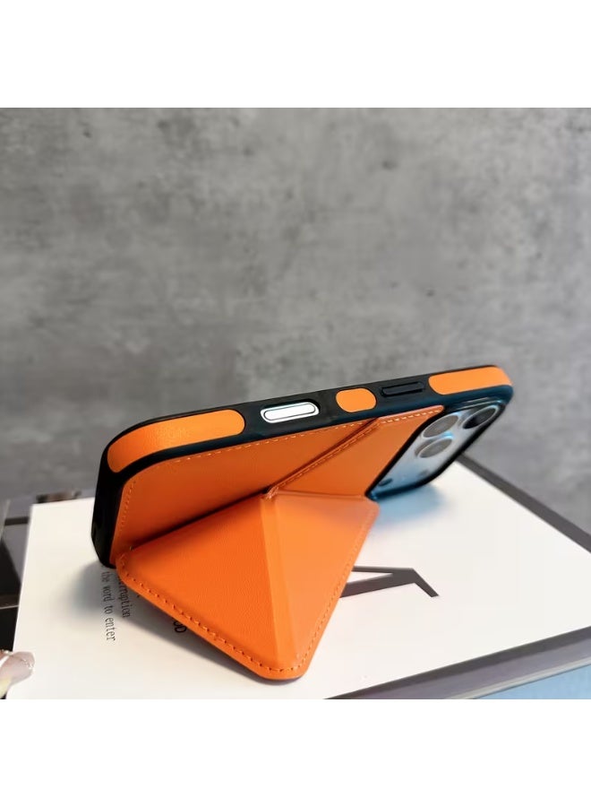 Temu A stylish and innovative new card holder in orange, foldable, fully protective and shockproof, suitable for iPhone 17 Pro Max - Image 2
