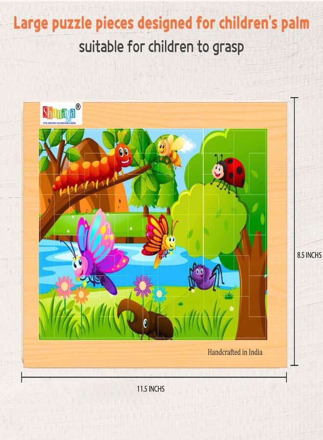 SHANAYA 36 Pieces Wooden Jigsaw Tetris Puzzle Kids Cartoon Animal Vehicle Puzzles Games Baby Early Learning Educational Toys for Children 2 Sided Puzzle (Insects + Birds) - Image 4