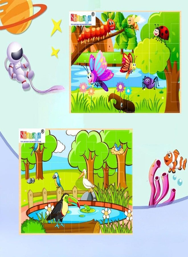 SHANAYA 36 Pieces Wooden Jigsaw Tetris Puzzle Kids Cartoon Animal Vehicle Puzzles Games Baby Early Learning Educational Toys for Children 2 Sided Puzzle (Insects + Birds) - Image 1