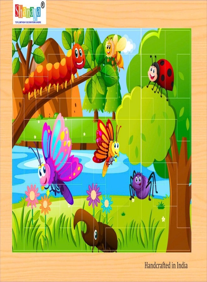 SHANAYA 36 Pieces Wooden Jigsaw Tetris Puzzle Kids Cartoon Animal Vehicle Puzzles Games Baby Early Learning Educational Toys for Children 2 Sided Puzzle (Insects + Birds) - Image 2
