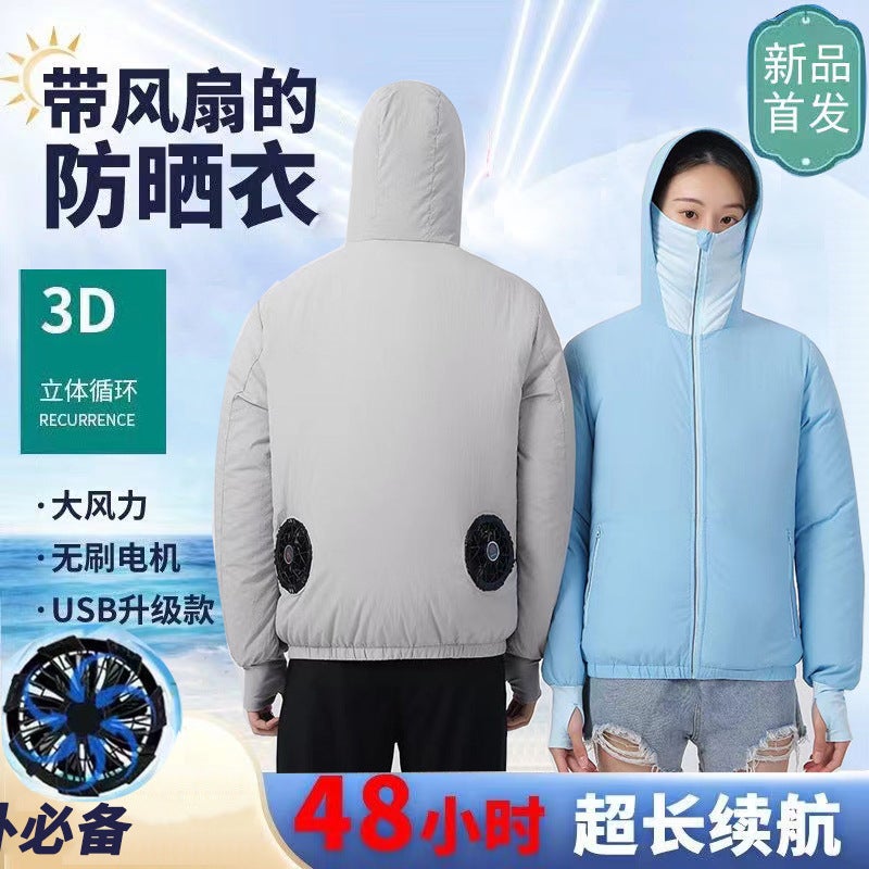 Skin Clothing Sunscreen Air-Conditioning Clothing Summer Heat Protection Couple'S New Travel Outdoor Sunscreen Clothing With Fan Fishing Clothing - Image 3