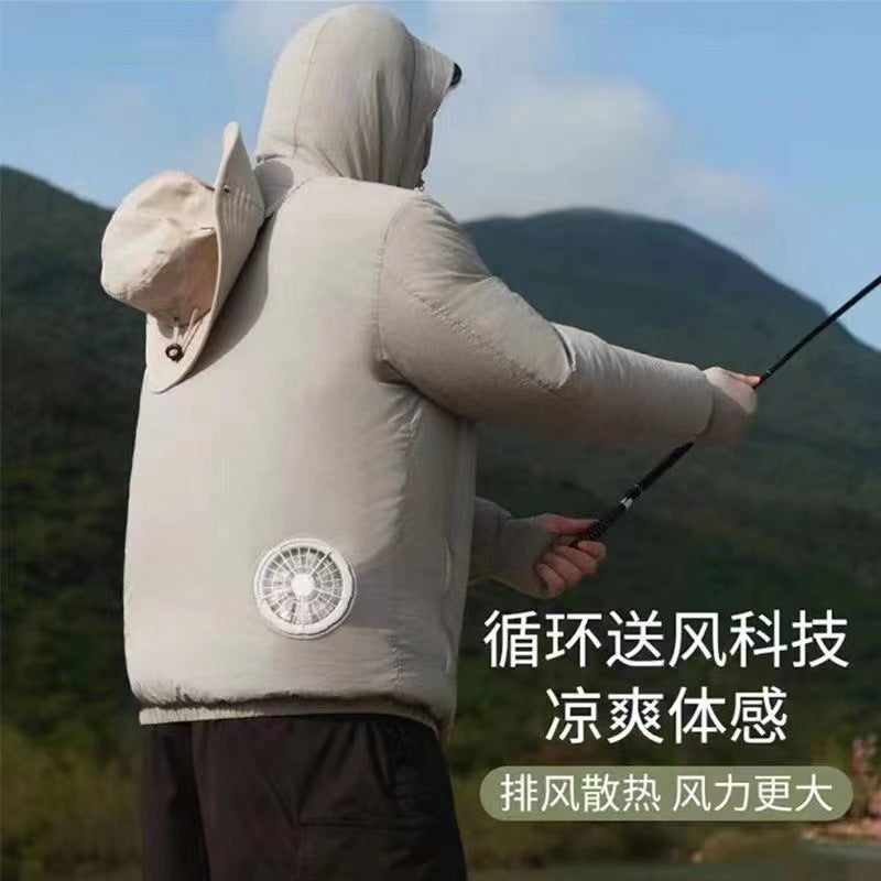Skin Clothing Sunscreen Air-Conditioning Clothing Summer Heat Protection Couple'S New Travel Outdoor Sunscreen Clothing With Fan Fishing Clothing - Image 5