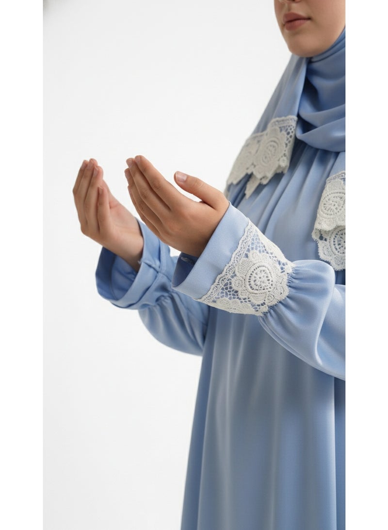 KESSAA Lamar Women’s Premium Prayer Isdal – Armani Silk Full-Coverage Salah Dress with Integrated Head Scarf | Non-Transparent Lightweight Fabric | Free Size Fits S–2XL | Modest Islamic Wear - Blue - Image 5