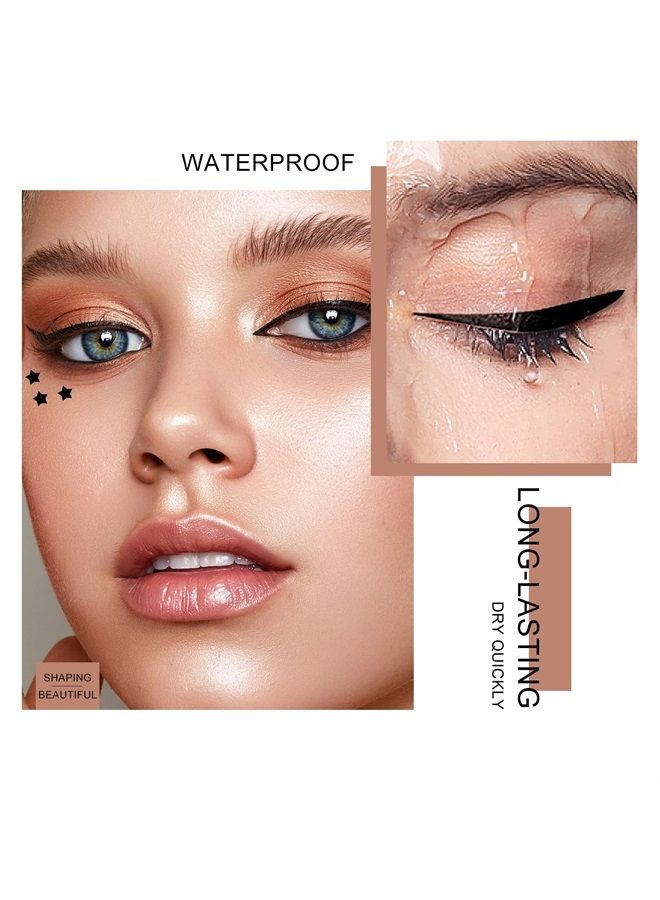 Ownest 6 Pcs Liquid Eyeliner Set,Double-Side Eyeliner Stamp Pen Eyeliner Tattoo Tool Waterproof Smudge-proof Eyeliner Stamp Makeup-Smiley, Triangle,Heart,Star,Moon,Flower - Image 1
