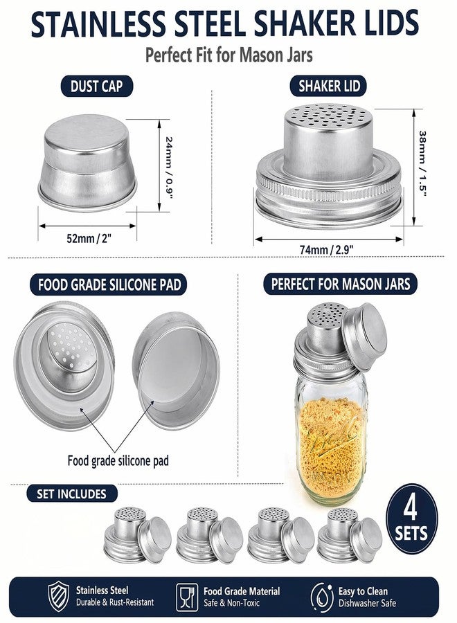 HDCBMCDDM-US Shaker Lids Metal Stainless Steel with Silicone Seals Lid REGULAR MOUTH Mason Jar Shakers Lids Replacement 4 Pack - Image 3