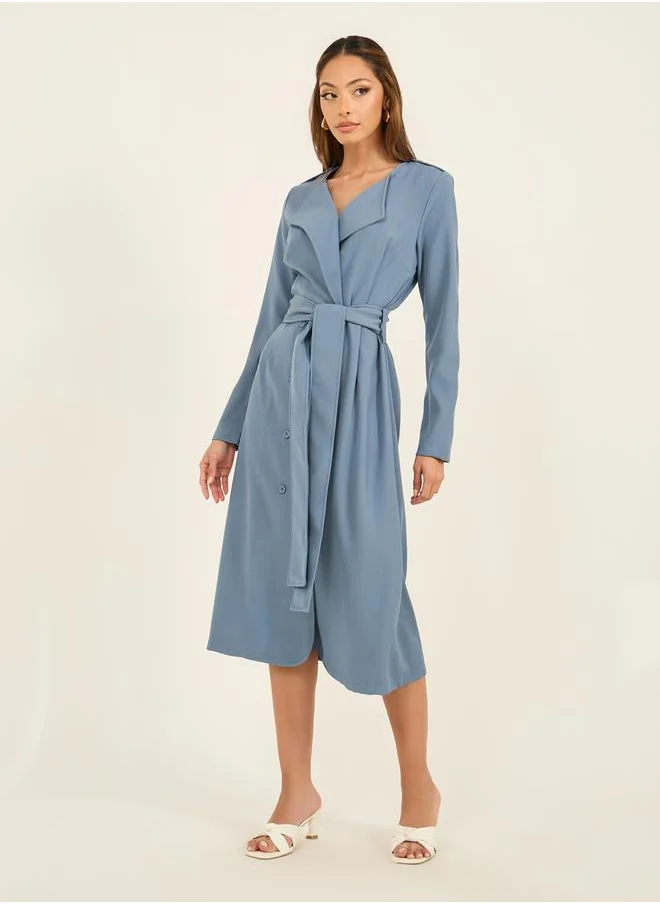 ستايلي Solid Long Sleeves Blazer Belted Midi Dress