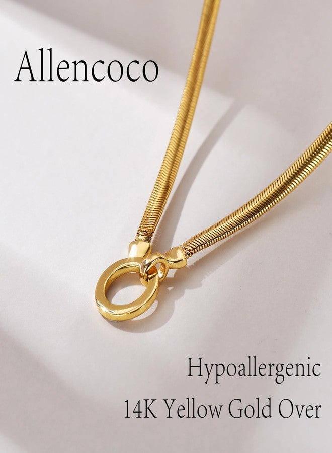 AllenCOCO Gold Circle Necklace for Women, 14K Gold Over 6mm Thick Minimalist Gold Snake Necklace Family Interlocking Circle Chunky Herringbone Chain Necklace for Women Jewelry Gifts - Image 3