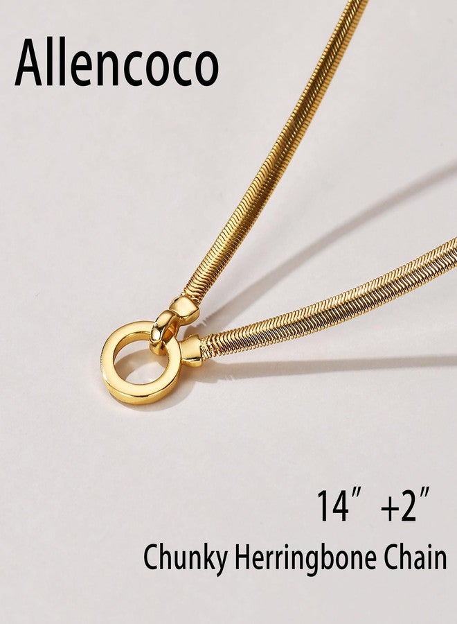 AllenCOCO Gold Circle Necklace for Women, 14K Gold Over 6mm Thick Minimalist Gold Snake Necklace Family Interlocking Circle Chunky Herringbone Chain Necklace for Women Jewelry Gifts - Image 4