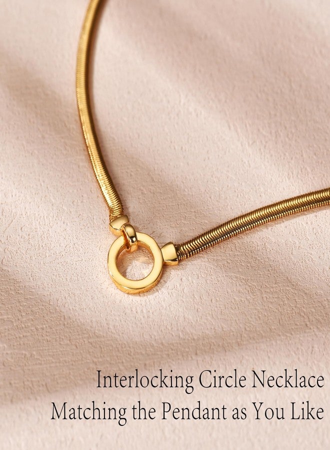 AllenCOCO Gold Circle Necklace for Women, 14K Gold Over 6mm Thick Minimalist Gold Snake Necklace Family Interlocking Circle Chunky Herringbone Chain Necklace for Women Jewelry Gifts - Image 2