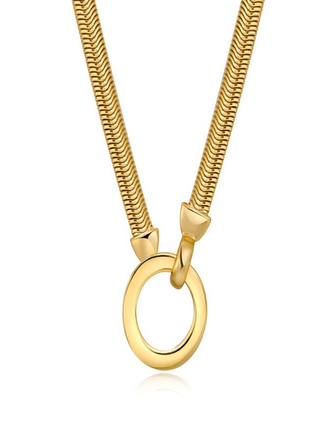 AllenCOCO Gold Circle Necklace for Women, 14K Gold Over 6mm Thick Minimalist Gold Snake Necklace Family Interlocking Circle Chunky Herringbone Chain Necklace for Women Jewelry Gifts - Image 1