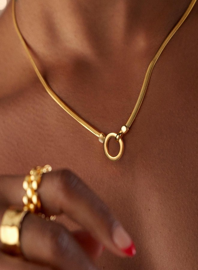 AllenCOCO Gold Circle Necklace for Women, 14K Gold Over 6mm Thick Minimalist Gold Snake Necklace Family Interlocking Circle Chunky Herringbone Chain Necklace for Women Jewelry Gifts - Image 5