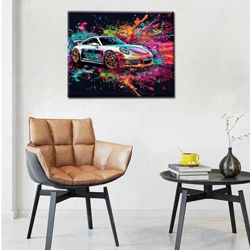 Aihonmin Racing Car Paint by Numbers Kits for Adults Beginners,Car Lovers Digital Oil Painting Kits on Canvas Painting Graffiti Car Set DIY Gift Suitable for Home Wall Decor Frameless 16''W x 20''H - Image 3